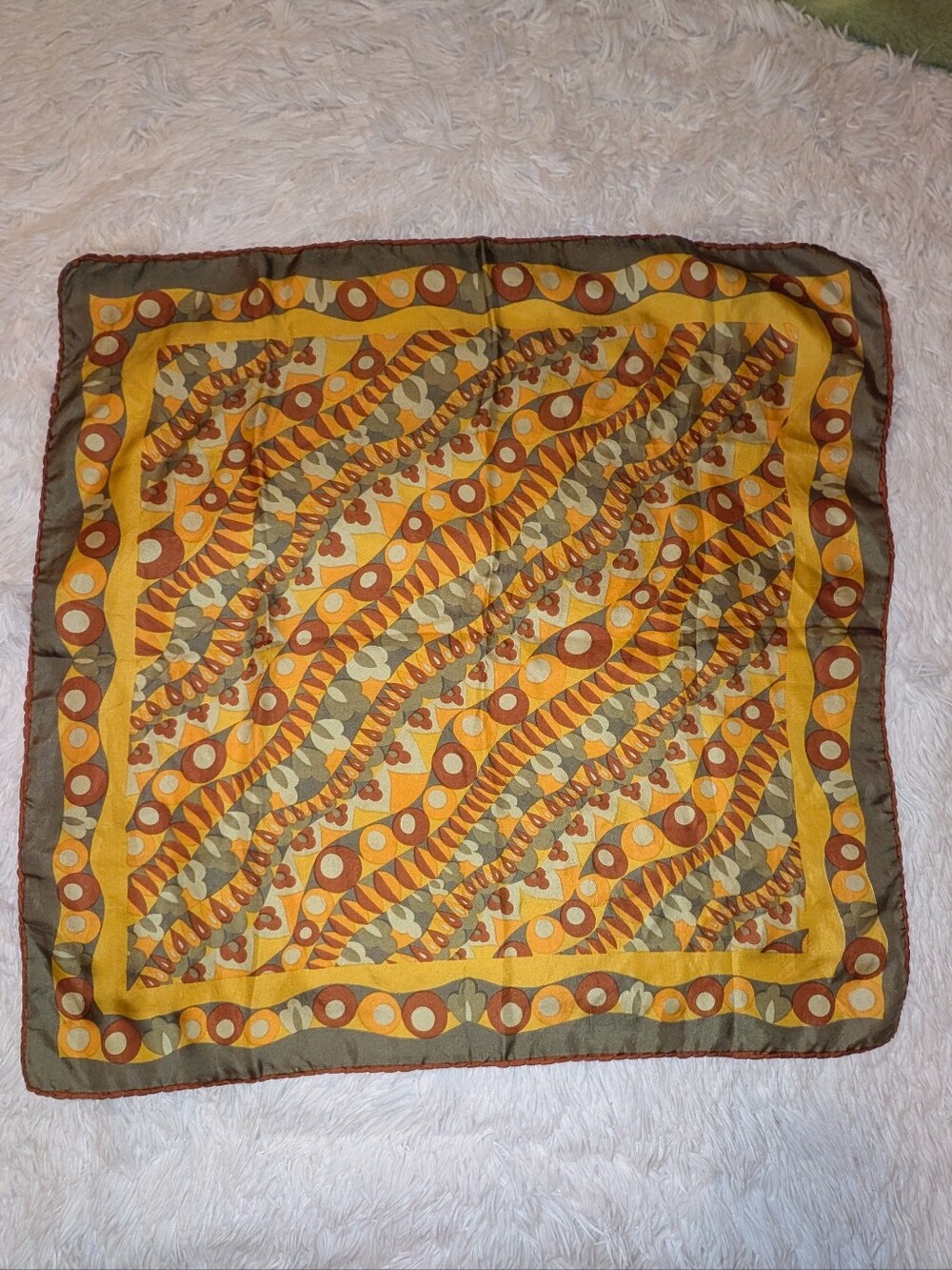 Scarf Hand Rolled Edges Yellow and Brown 26" x 26" EUC
